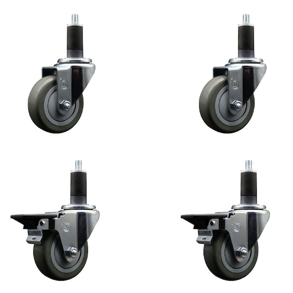 Service Caster 3.5'' Gray Poly Wheel Swivel 1-1/4'' Expanding Stem Caster Set 2 Brakes, 4PK SCC-EX20S3514-PPUB-2-PLB-2-114 - main